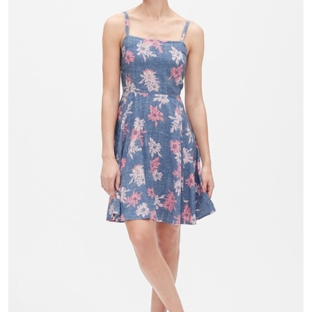 Blue Floral Sundress with Pink Accents - Women's Dress